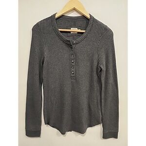 Faherty Legend Apres Waffle Knit Henley Women's M Charcoal Grey Pullover Sweater